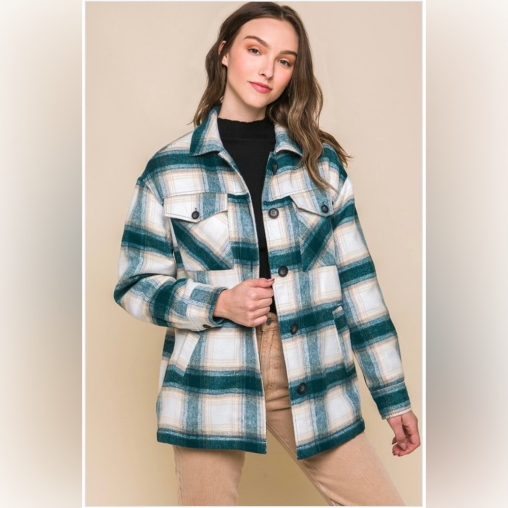 302 🎀 Olive Green Plaid Shacket